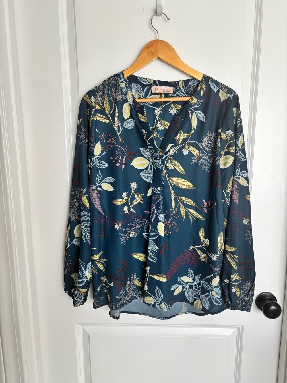 Philosophy Teal Floral Split-Neck Blouse